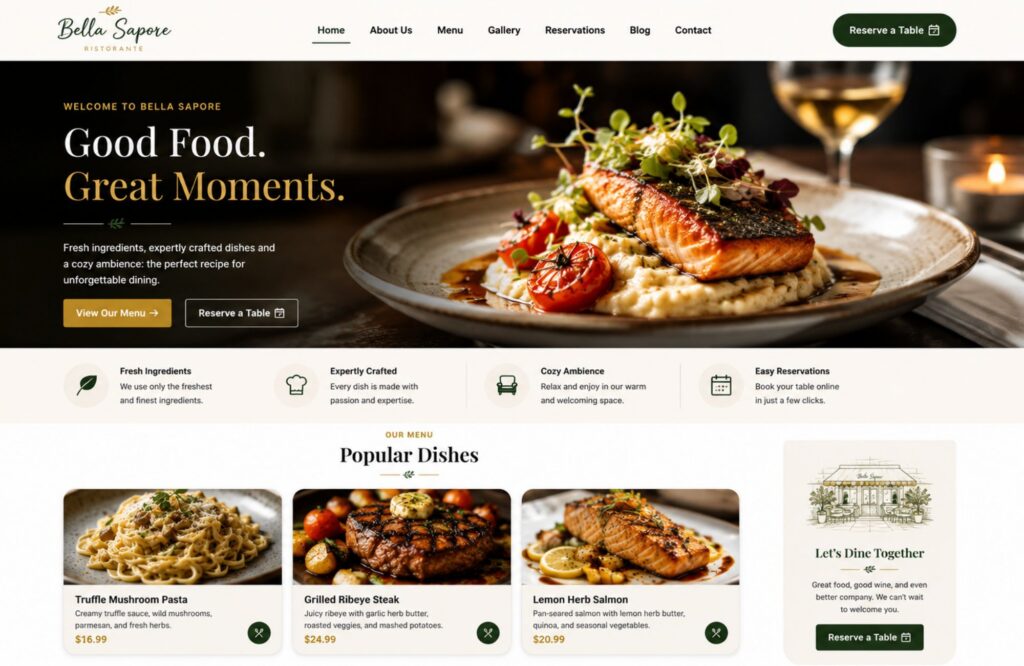 web design for restaurants